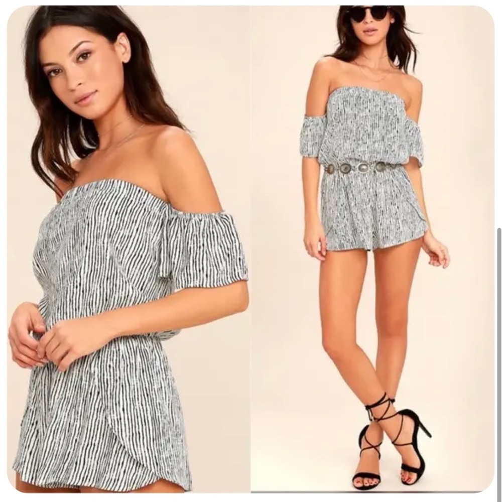 Lulus Get-Together Striped Off-the-Shoulder Romper